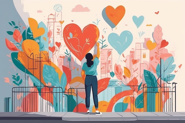 26 Entwerfen Sie einen Vektor einer Person, die ein Self-Love-Wandgemälde an einer Stadtmauer malt