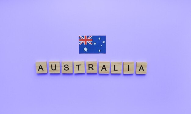 Foto 26. januar australien-tag flagge australiens minimalistisches banner mit der inschrift in hölzernen buchstaben