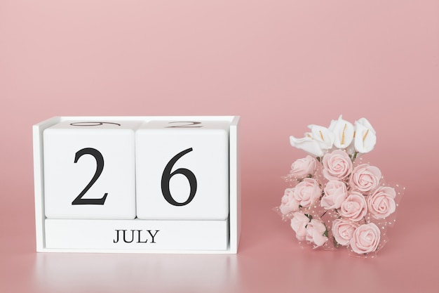 26 de julio. Día 26 del mes. Calendario cubo en rosa moderno