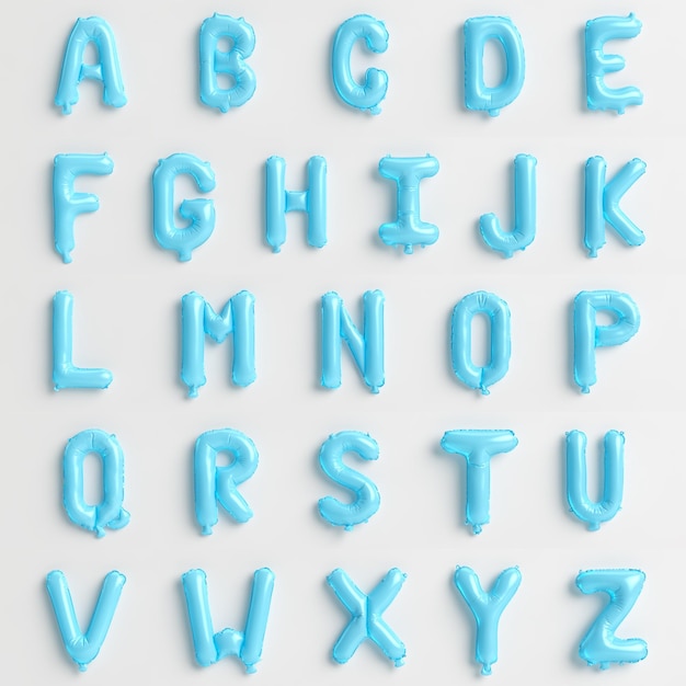 Foto 26 letras de a a z 3d ilustração de balões skyblue isolados no fundo branco