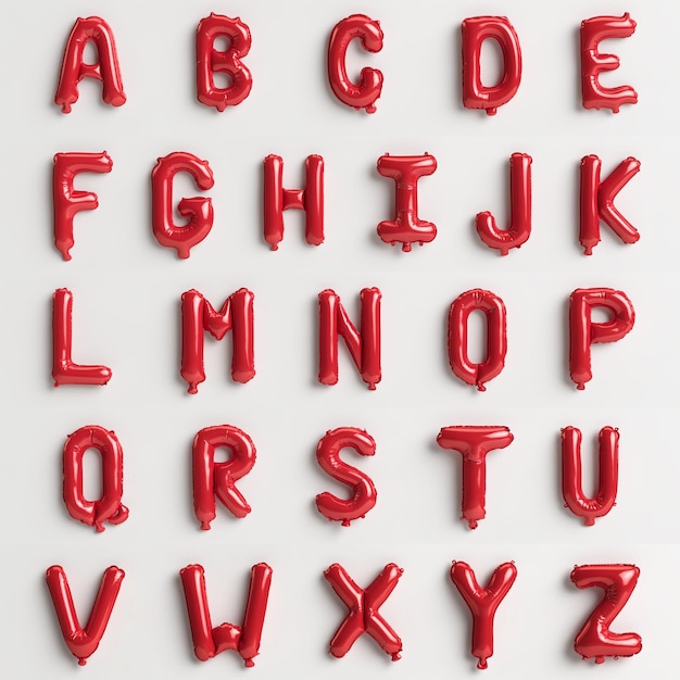 26 letras de A a Z 3d ilustração de balões vermelhos isolados no fundo branco