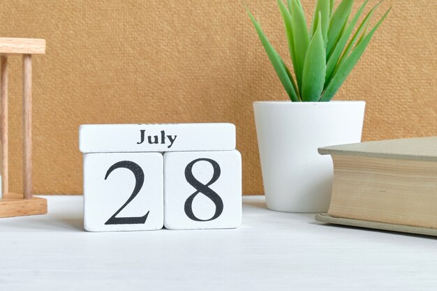 28 de julio - concepto de calendario mes veintiocho días en bloques de madera.