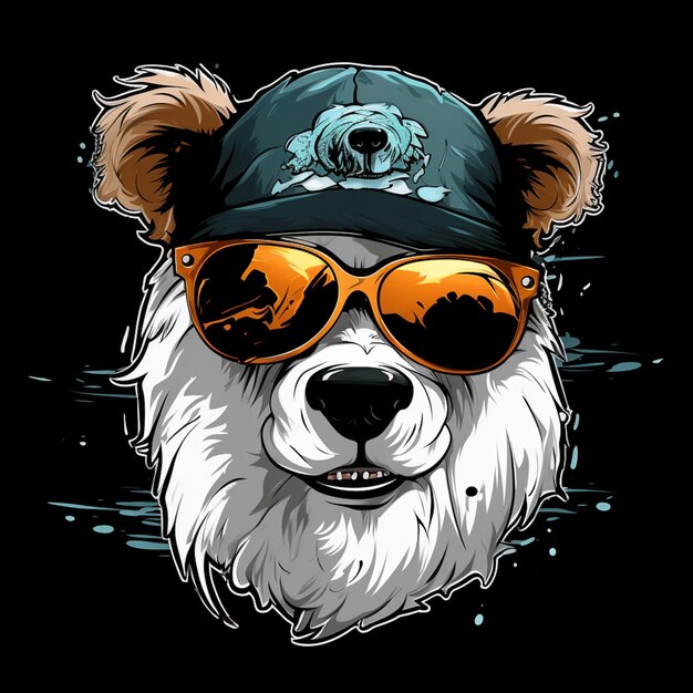 2D abstrakter Feder-Graffiti-Eisbär mit Piraten-Sonnenbrille als Maskottchen für T-Shirt