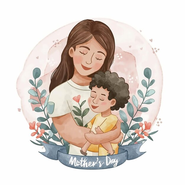 2d acuarela y dibujado a mano ilustrado madre y hijo lindo adecuado para el Día de la Madre