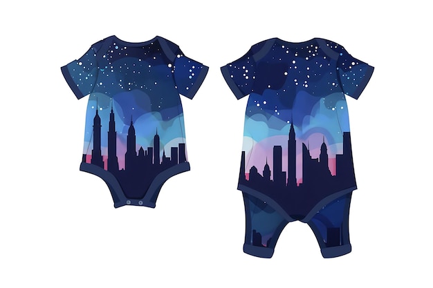 2D Clothes Romper con siluetas del horizonte de la ciudad envolviendo el concepto de moda Idea Art Design