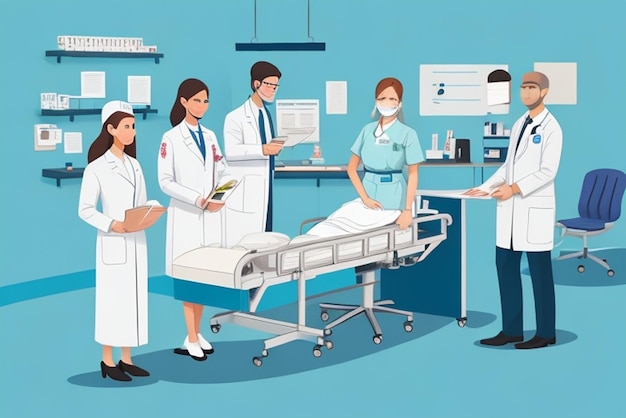 2D-Flachdesign-Illustration im Krankenhaus Ai generativ