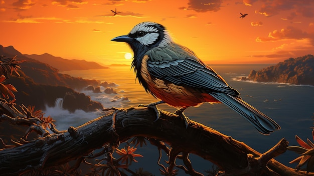 2d_illustration_of_bananaquit_on_the_palm_tree_morning_s