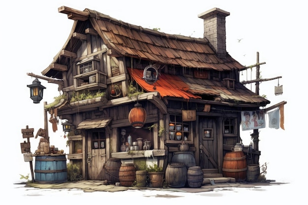 2d ilustración de una casa medieval de fantasía