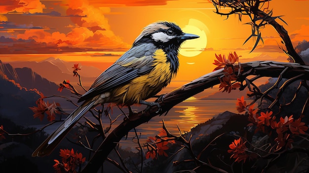 2d_ilustracion_de_bananaquit_on_the_palm_tree_morning_s