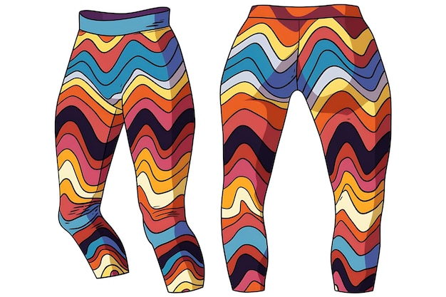 2D-Kleidung Leggings mit Zigzag-Muster entlang der Seiten in Bo Fashion Concept Idea Art Design