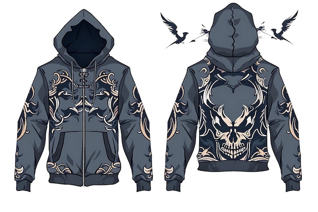 2D-Kleidung mit Hoodie mit Schädelform auf der Vorderseite Featu Fashion Concept Idea Art Design