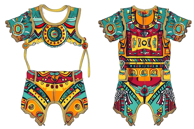 2D-Kleidung Romper mit traditionellen kulturellen Ikonen Mustern Wrap Mode Konzept Idee Kunstdesign