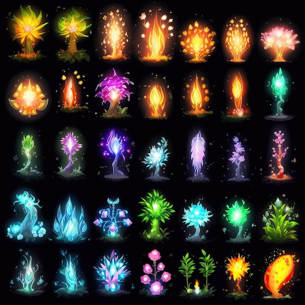 Foto 2d spritesheet de partículas mágicas luz brillante ori y el