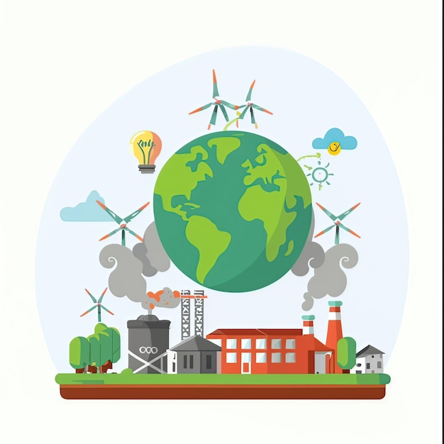 2d-Vektorillustration globale Umwelt Umweltschutz und industrielle Verschmutzung