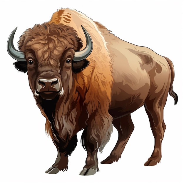 2D-Vektorillustration von Buffalo-Cartoons auf weißem Hintergrund