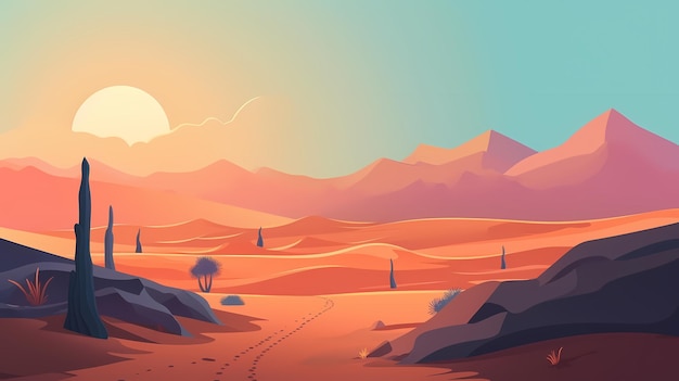 2D Wüste Tageslicht Landschaft Hintergrund Vektor blauer Himmel flacher Vektor Generierte KI
