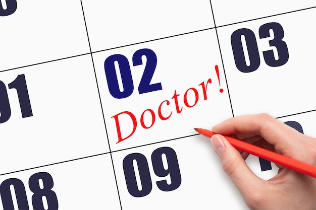 2do día del mes Texto escrito a mano DOCTOR en la fecha del calendario