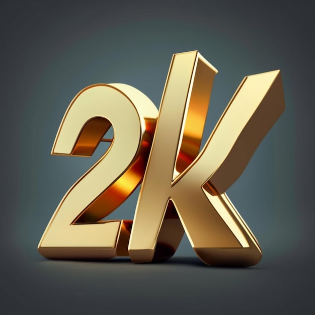 2K-Text mit goldenen Buchstaben und schwarzem Hintergrund Konzept der Anzahl der Follower