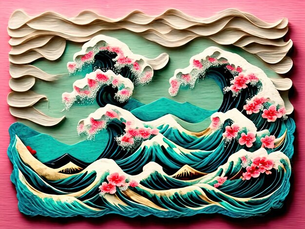 Foto 3 3 renderização de belas ondas do mar japonês