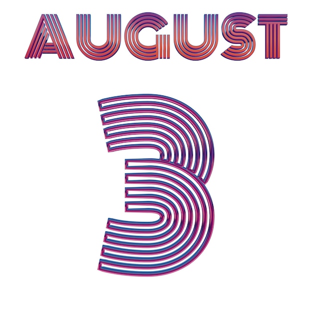 3 de agosto Diseño de neón eléctrico aislado