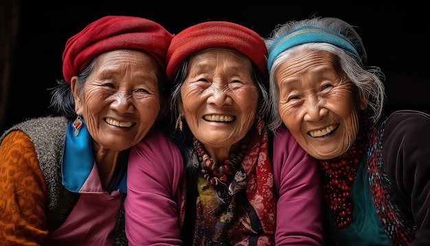 3 alte Frauen sitzen zusammen