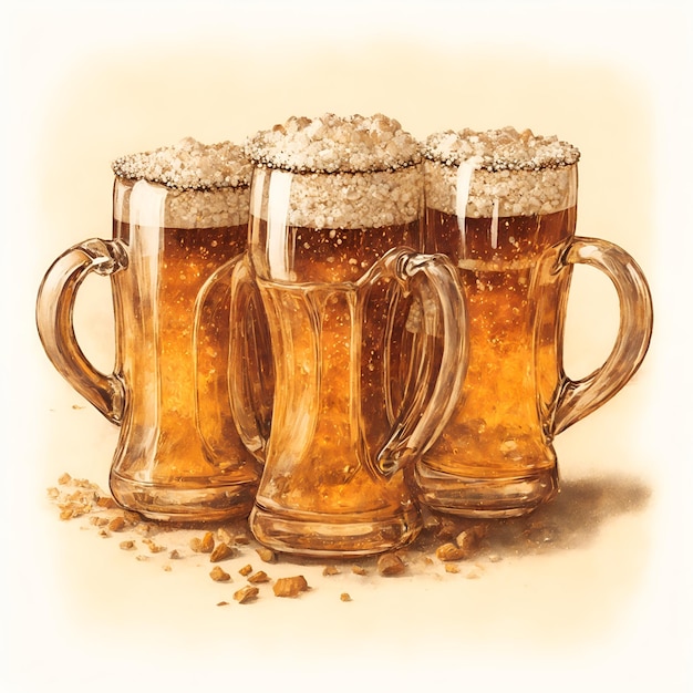 3 Becher Bier Illustration für das Oktoberfest