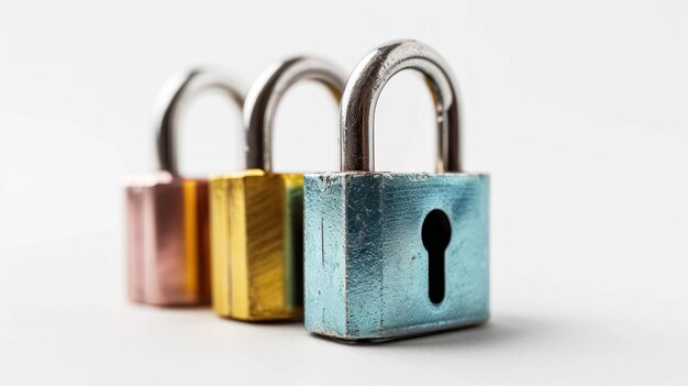 3 cerraduras coloridas que representan 3D Secure La tríada de la seguridad digital moderna