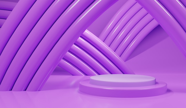 3 d abstrata cena roxa com pódio roxo e tubo