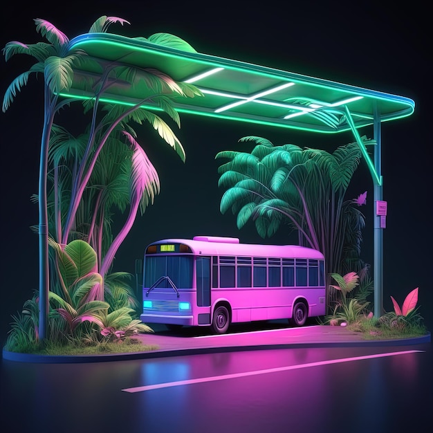 3 d render de um ônibus futurista com uma lâmpada de néon3 d render de um ônibus futurista com uma lâmpada de néon3 d il