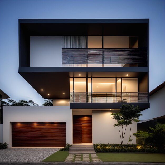 3 d render de uma casa moderna com uma porta de vidro3 d render de um edifício moderno à noite