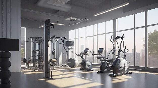 3 d render moderno ginásio loft e fitness