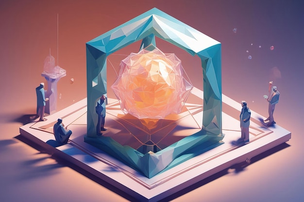 3 d renderizando uma figura com uma esfera de cristal dentro do cubo de cristal