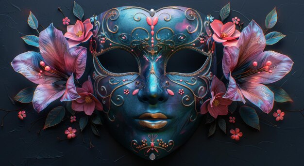 3 d representación de una máscara de fantasía con adorno floral