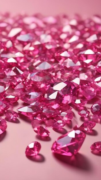 Foto 3 desenho de pedras preciosas e diamantes cor-de-rosa sobre um fundo rosa pastel