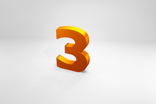 3 goldene Zahl 3D-Render auf isoliertem weißem Hintergrund