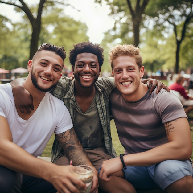 Foto 3 homens de raças diferentes, gays eticamente não monogâmicos