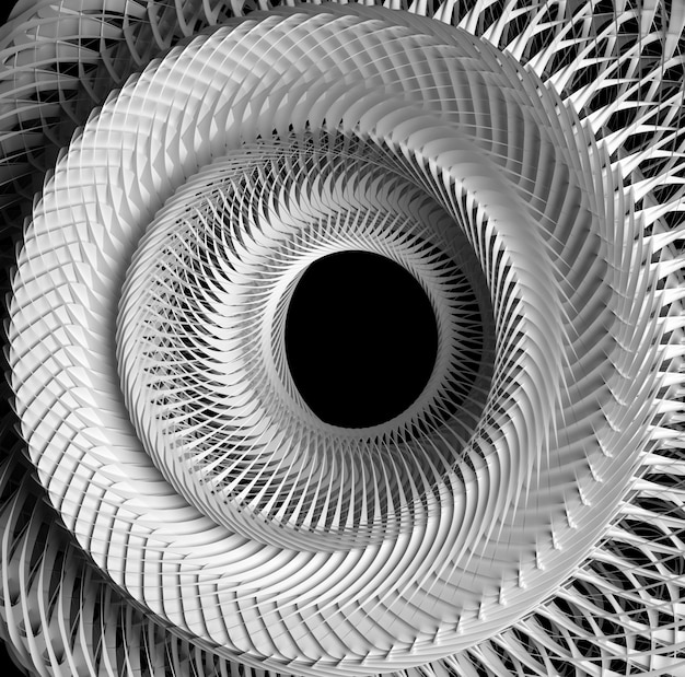 3 Render der abstrakten monochromen surrealen mechanischen industriellen 3D-Turbine in Schwarzweiß