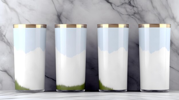 3 vasos blancos sobre un fondo de mármol