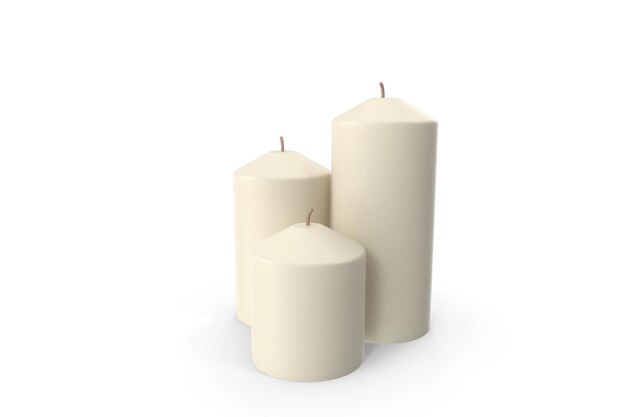 3 velas blancas en una superficie blanca