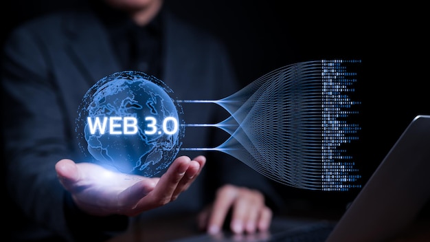 30 concepto de tecnología web hombre de negocios mostrando la mano internet futurista 30 conexión realidad virtual Big data con inteligencia artificial AI desarrollo de sitios web conectividad de red global
