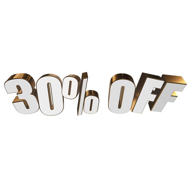 30% de descuento en letras 3D en fondo blanco