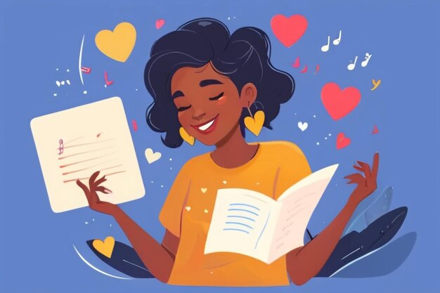 30 Diseñar un vector de un personaje que crea una melodía de amor propio con notas positivas