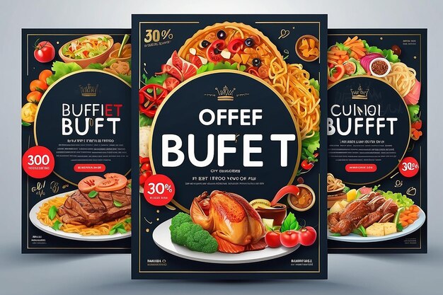 Foto 30 ofertas de descuento volante de buffet diseño de plantillas de comida deliciosa para restaurantes