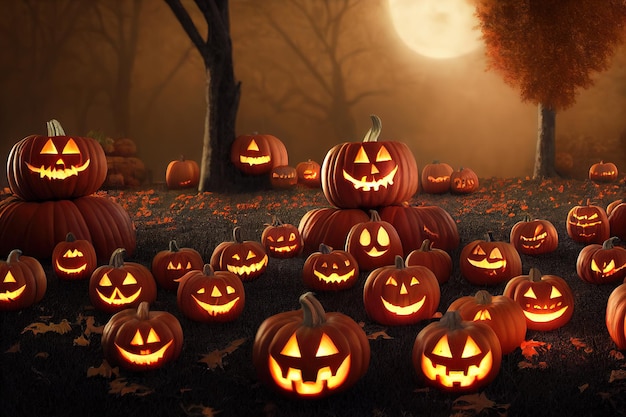 31 de outubro olhos do dia de Halloween de renderização 3d de Jack O' Lanterns. Ilustração de varredura.