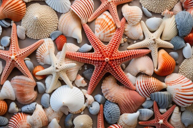 32 representaciones de estrellas de mar, corales y conchas marinas