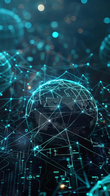 33 Conexión de red de sistemas de datos virtuales futuristas globos renderizado en 3D