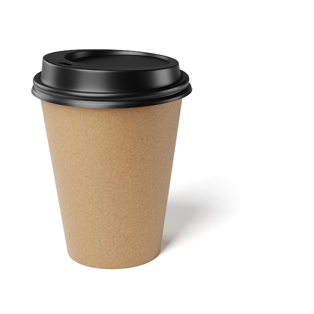 330 ml leere Einweg-Kaffeetasse aus braunem Kraftpapier, isoliert auf weißem Hintergrund, 3D-Rendering-Attrappe