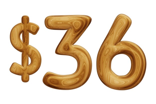 36 dólares de madeira para preço e conceito de oferta