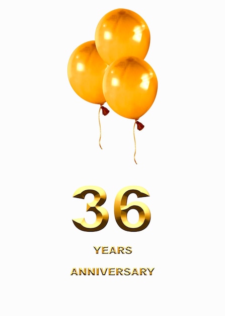 36 números dorados de aniversario en un cartel o tarjeta de fondo festivo