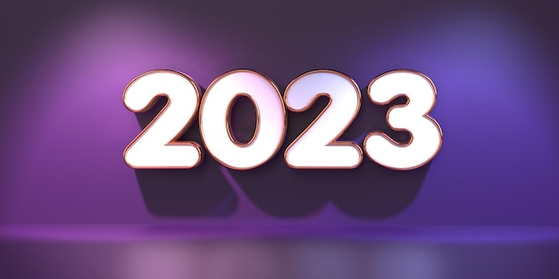 3D 2023 Neujahr goldweißer abstrakter Hintergrund lila